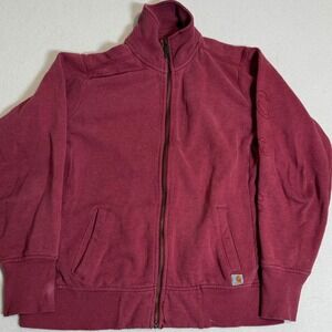 Carhartt Full Zip Sweatshirt Jacket Women's M Medium Burgundy Embroidered Sleeve
